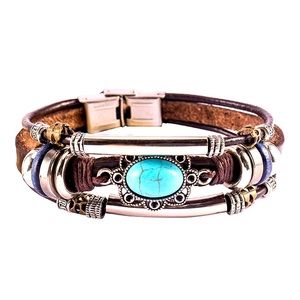 Brown & Turquoise Faux Leather Bracelet